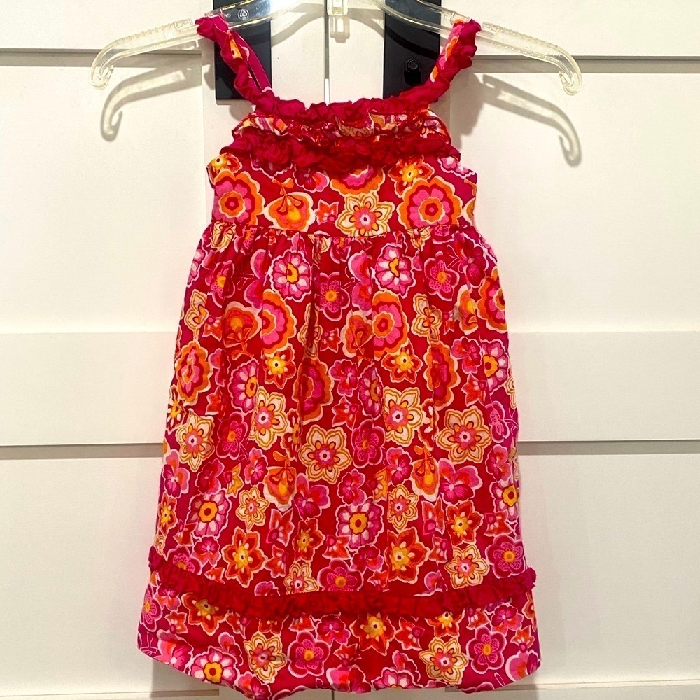 Youngland Pink and Orange Ruffled Sleeveless Midi Sundress